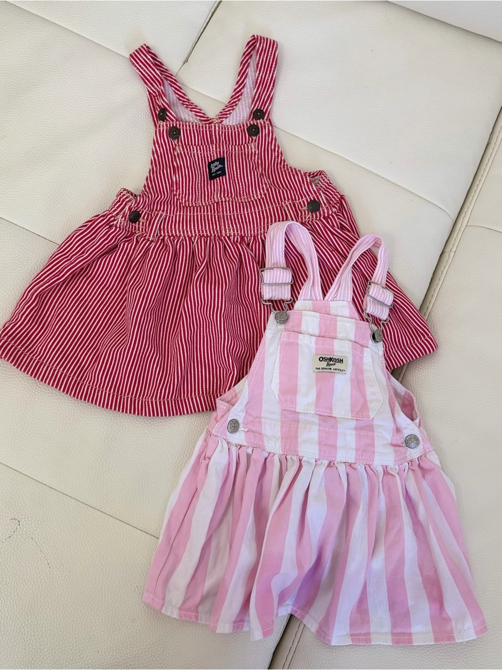 OshKosh B'gosh Red & Pink Striped Toddler Pinafores